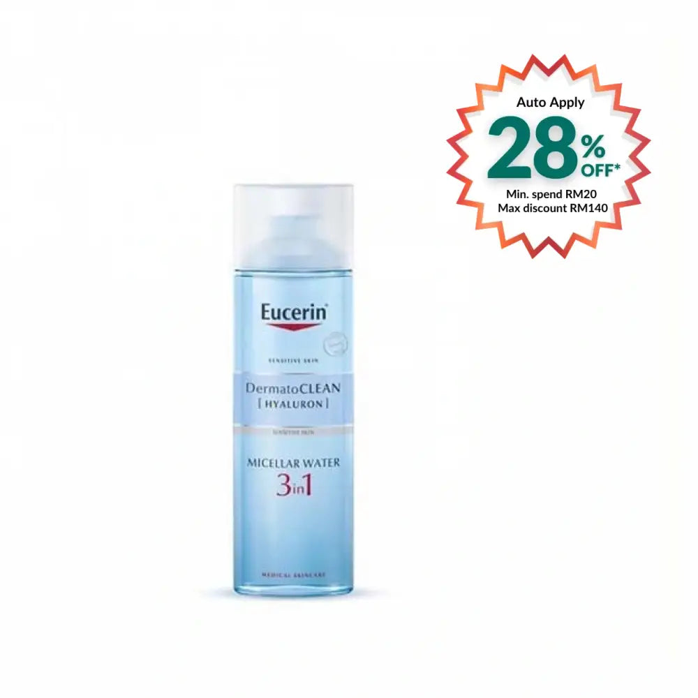 Eucerin Dermato Clean 3-in-1 cleansing fluid in a 200ml bottle for gentle skin cleansing
