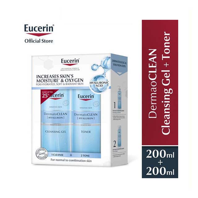 Eucerin DermatoClean Cleansing Gel and Toner set includes 200ml of each for hydrated and radiant skin