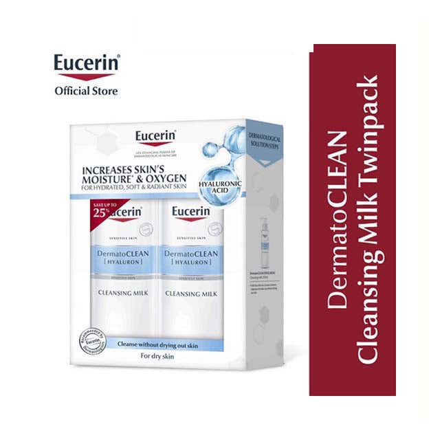 Eucerin DermatoClean Cleansing Milk twin pack for dry skin with hyaluronic acid for hydration