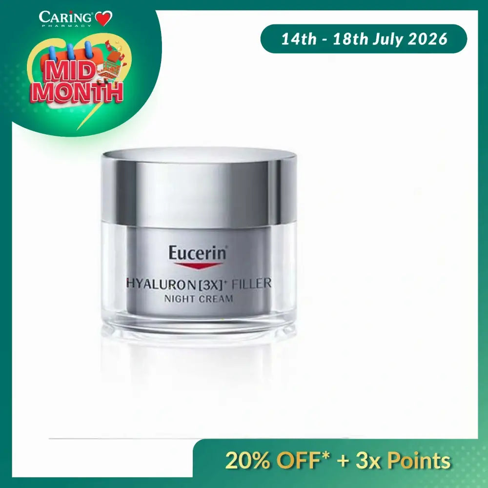 Eucerin Hyaluron Filler Night Cream in a 50ml jar for anti-aging skincare