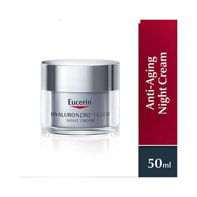 Eucerin Hyaluron Filler Night Cream in a 50ml jar for anti-aging skincare