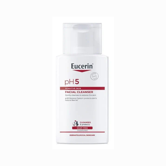 Eucerin pH5 facial cleanser in a 200ml bottle designed for sensitive skin care