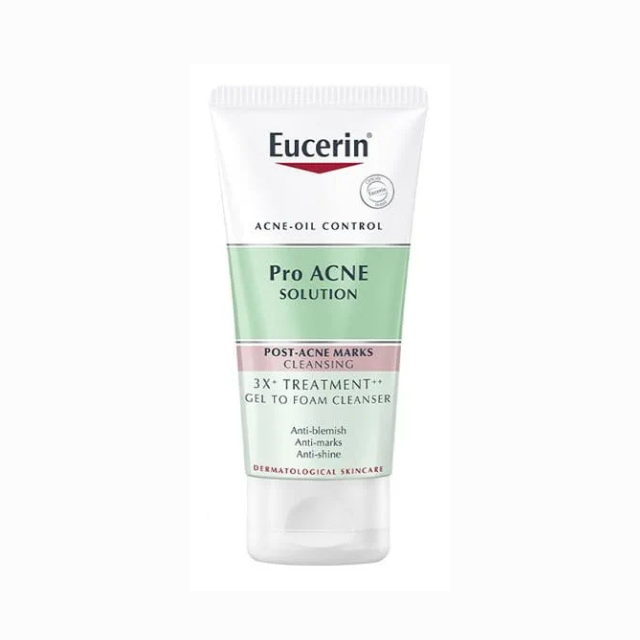 Eucerin ProAcne Solution cleanser in a tube for post-acne marks cleansing and skincare.