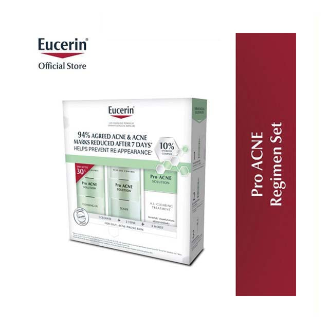 Eucerin ProAcne Solution Regimen Set with three products for acne treatment and prevention of scars