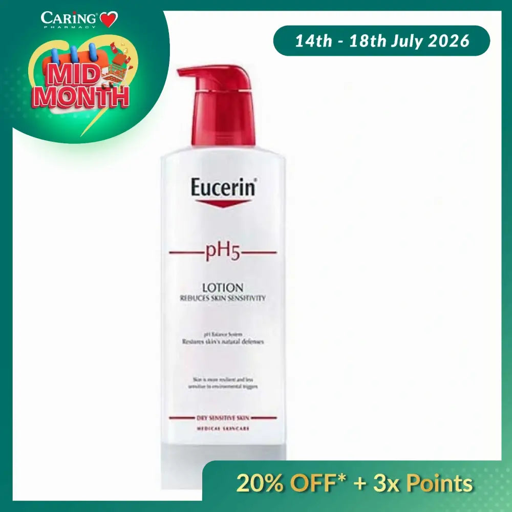 Eucerin PH5 lotion for sensitive skin in a 400ml bottle with skin sensitivity reduction properties