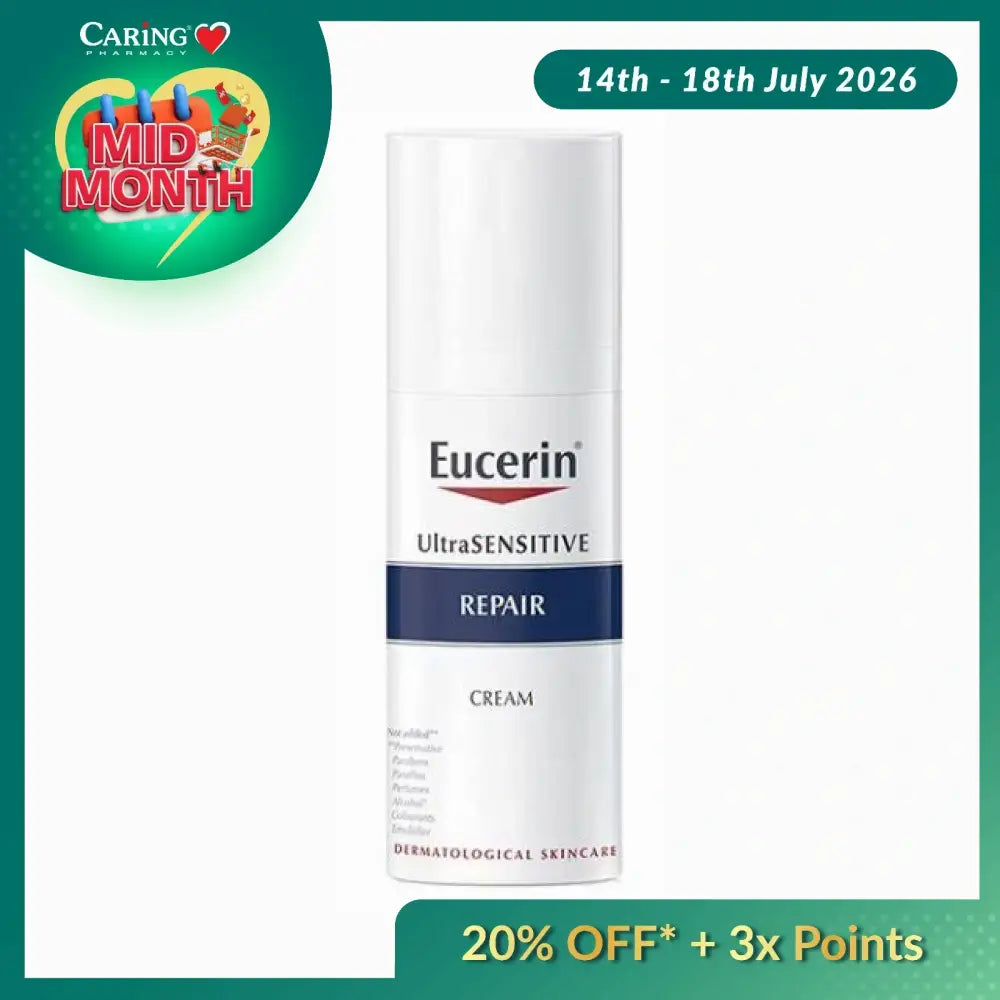 Eucerin Ultra Sensitive Repair Cream in a pump bottle for soothing sensitive skin