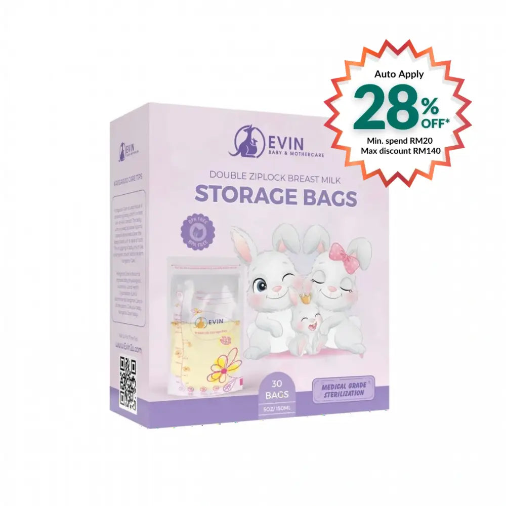 EVIN DOUBLE ZIPLOCK BREAST MILK STORAGEBAGS 5OZ/150ML 30S