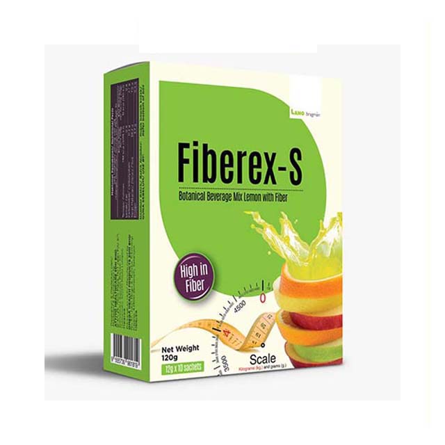 Fiberex S fiber supplement beverage mix in lemon flavor with high fiber content for digestive health
