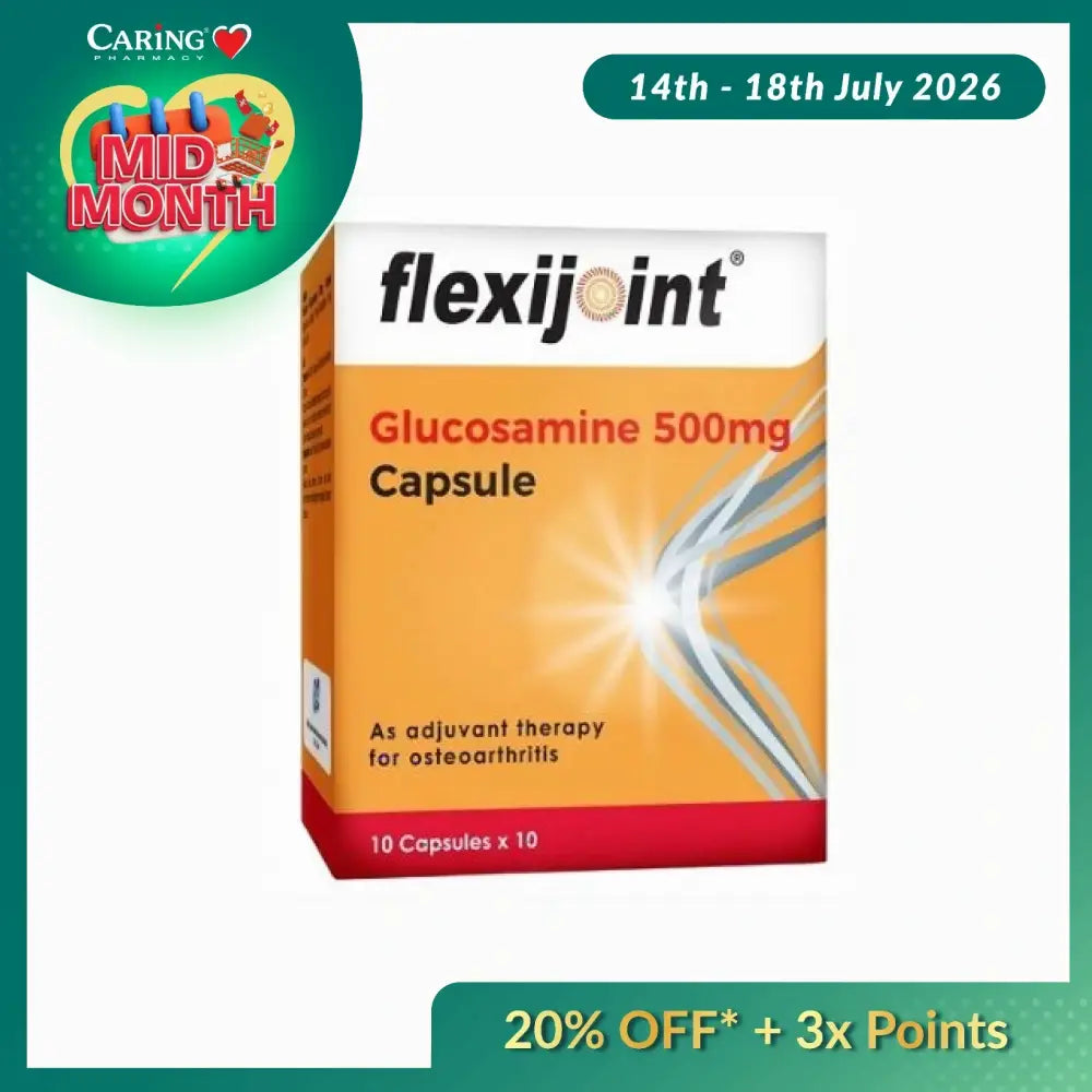 Flexijoint 500mg glucosamine capsules in a colorful box for joint health support