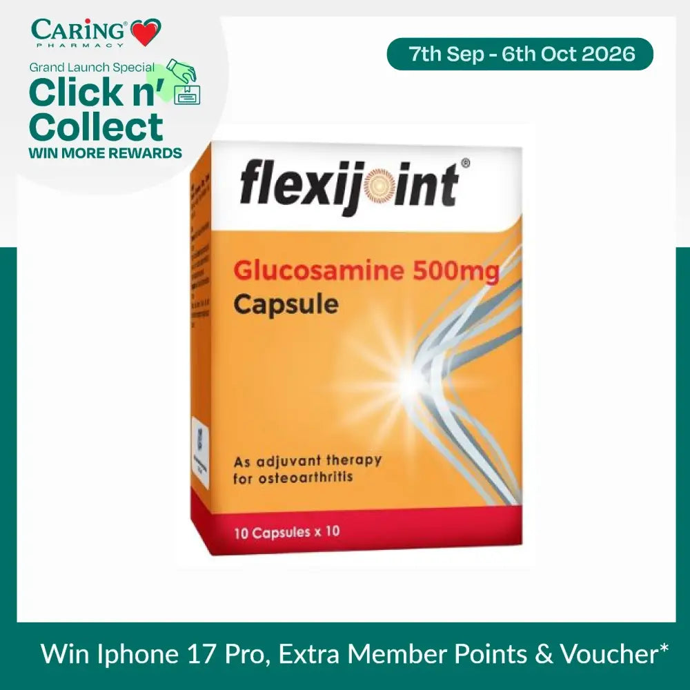 Flexijoint 500mg glucosamine capsules in a colorful box for joint health support