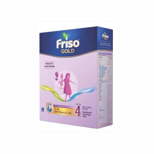 Friso Gold Step 4 milk powder box with detailed nutritional information for toddlers