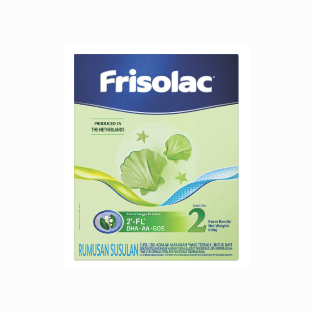 Frisolac Step 2 formula milk in a 600g package, designed for toddlers with essential nutrients
