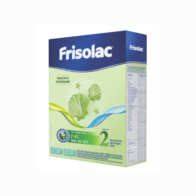 Frisolac Step 2 formula milk in an eco-friendly box designed for healthy infant nutrition