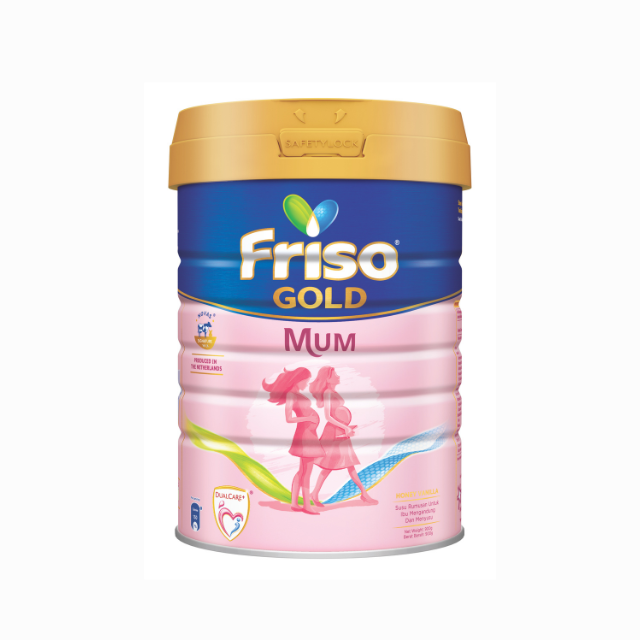 Frisomum Gold 900g for pregnant mothers in a pink canister with a secure lid