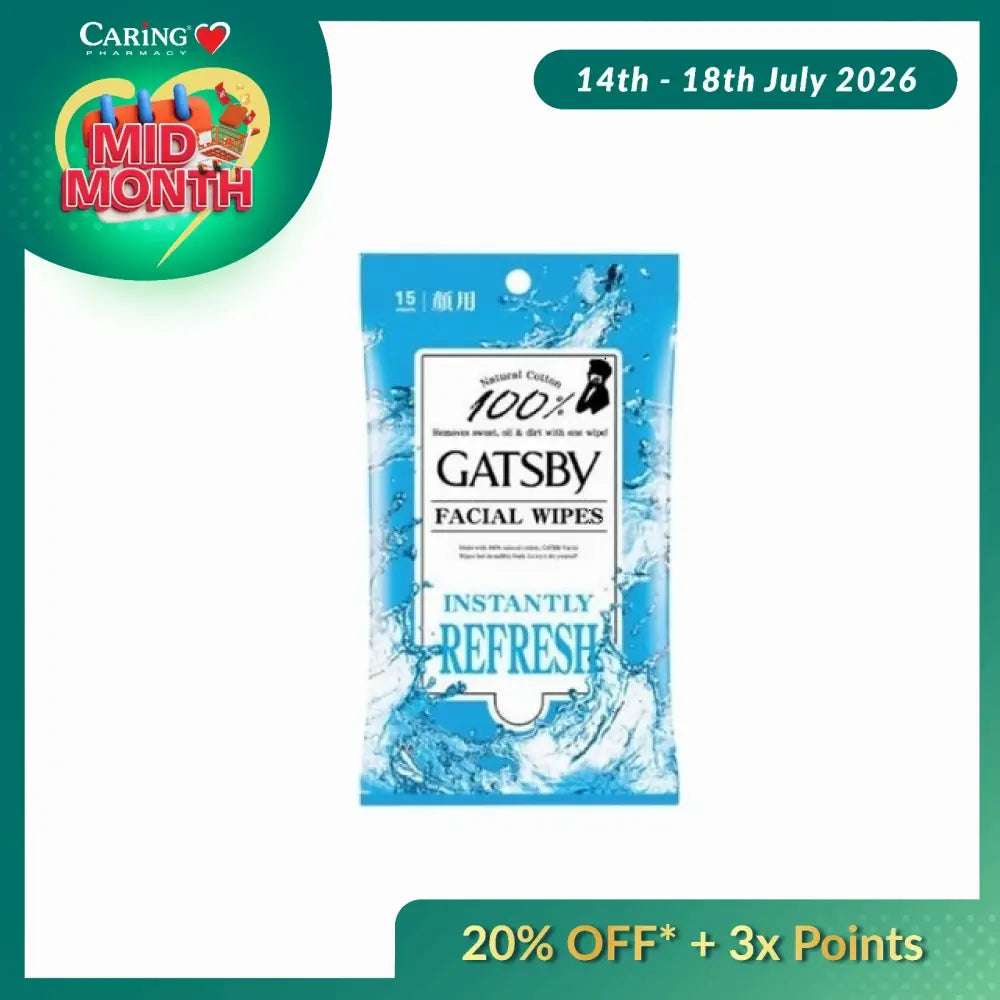 GATSBY COOLING & REFRESHING CLEANSING FACIAL WIPES 15S
