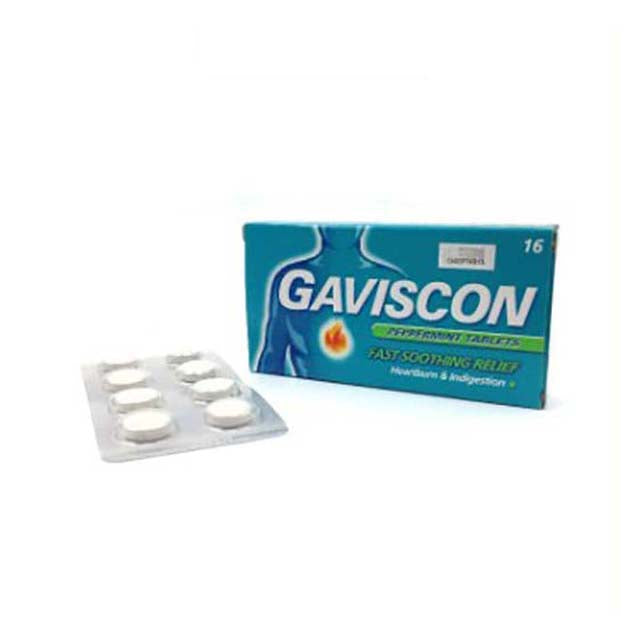 Gaviscon 250mg tablets in blister pack for fast soothing relief from heartburn and indigestion