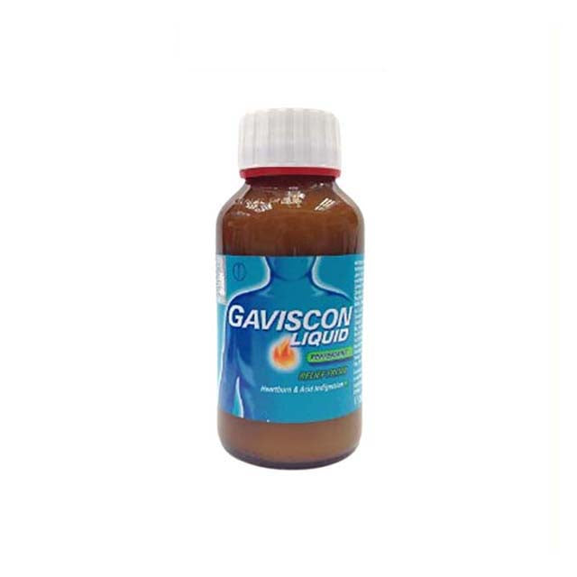 Gaviscon Liquid 200ml in a brown bottle for relief from heartburn and indigestion