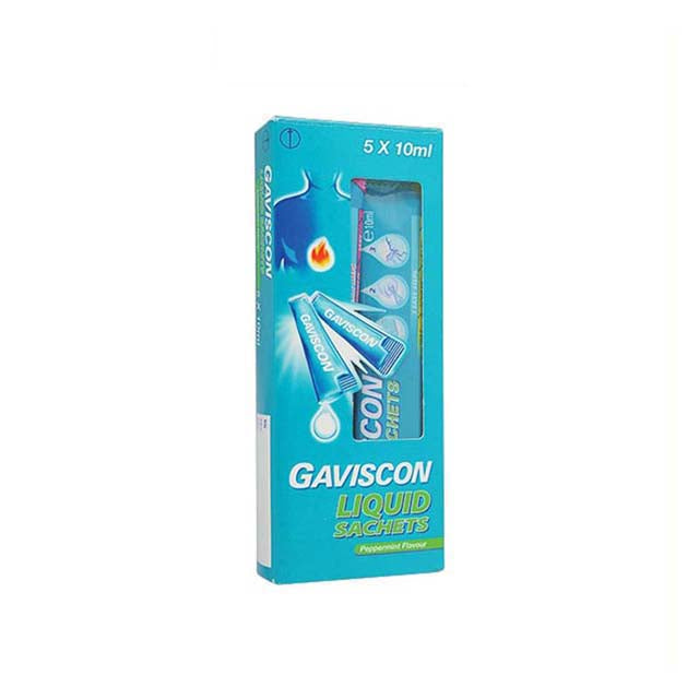 Gaviscon liquid sachet 10ml pack of five for relieving heartburn and indigestion