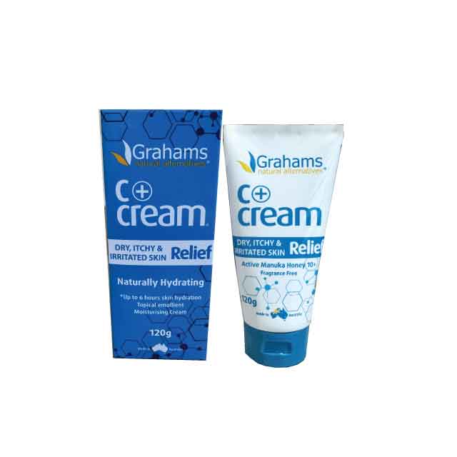 Grahams C+ Cream for dry skin in a 120g tube, designed for hydration and relief of irritation