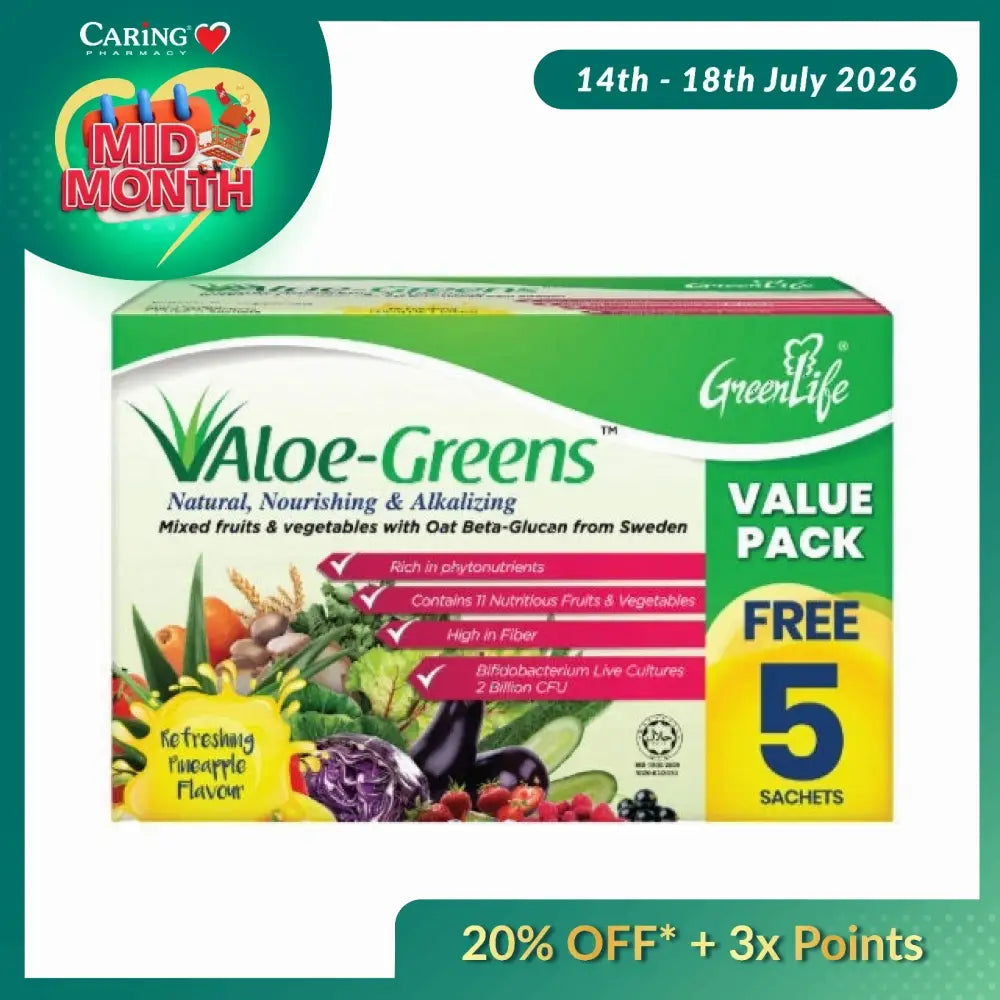 Greenlife Aloe Greens supplement Value Pack featuring 5 sachets with natural fruits and vegetables
