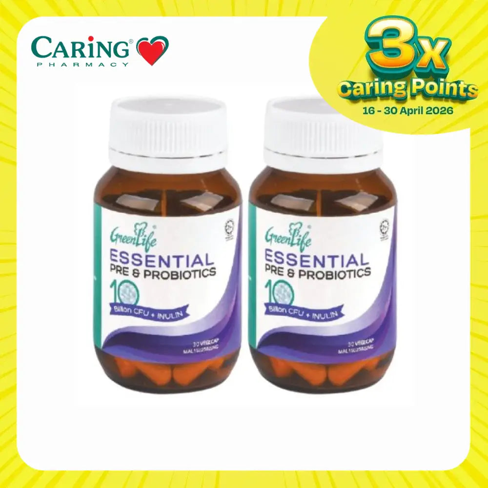 Greenlife pre and probiotics capsules in a pack of two for gut health and digestion support