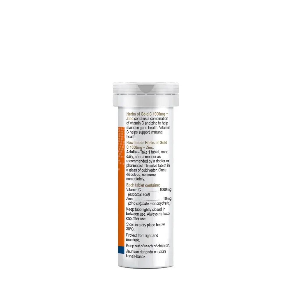 HERBS OF GOLD EFFERVESCENT C 1000MG + ZINC 10S