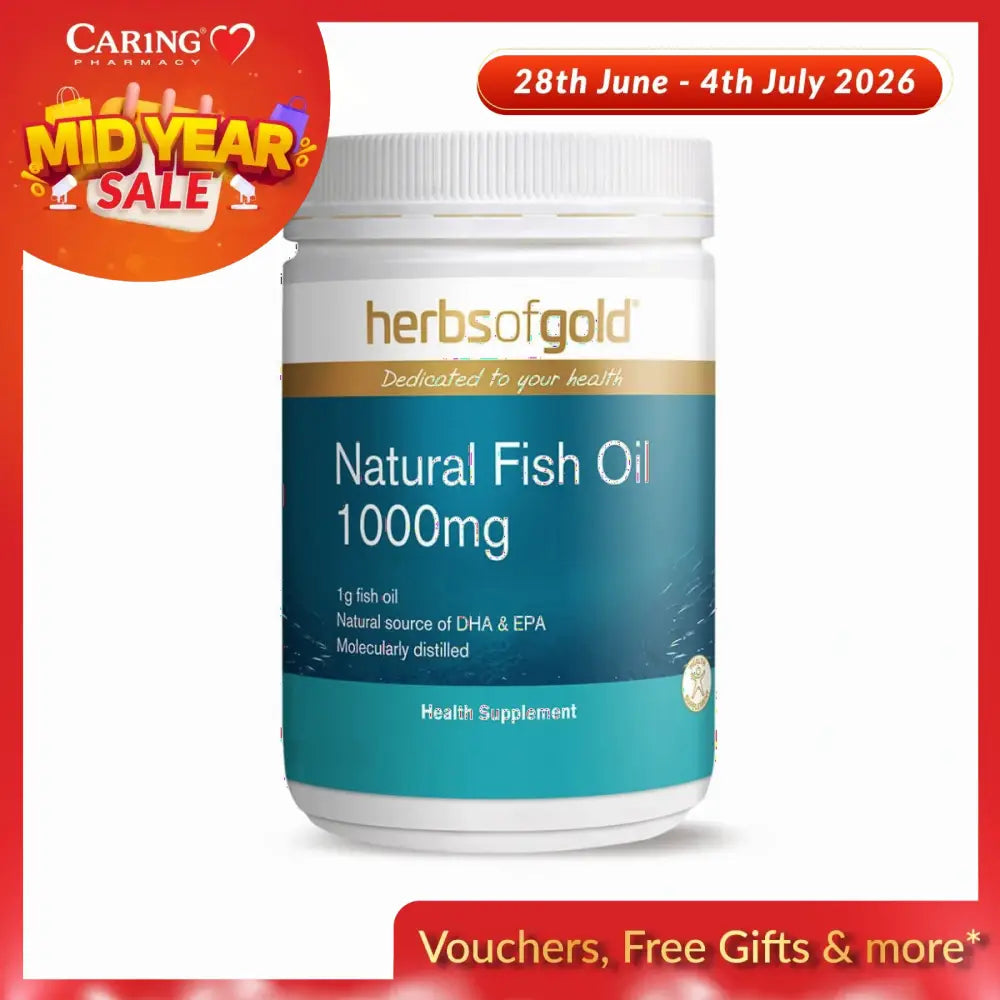 HERBS OF GOLD natural fish oil supplement 1000mg white jar with label DHA and EPA source