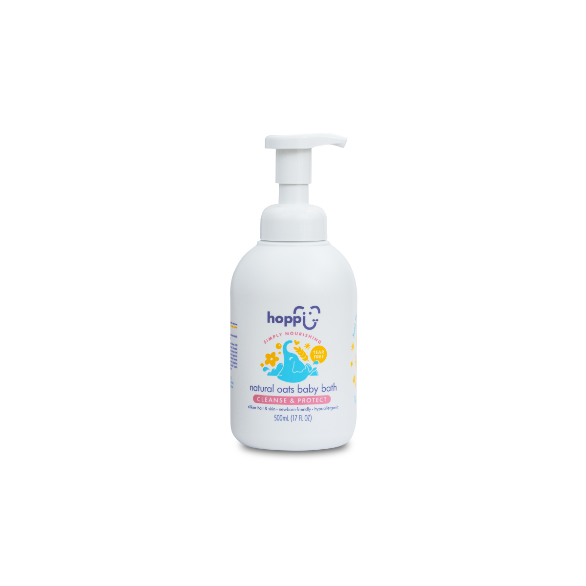 HOPPI natural oats baby bath in a pump bottle for gentle cleansing and soothing skin care
