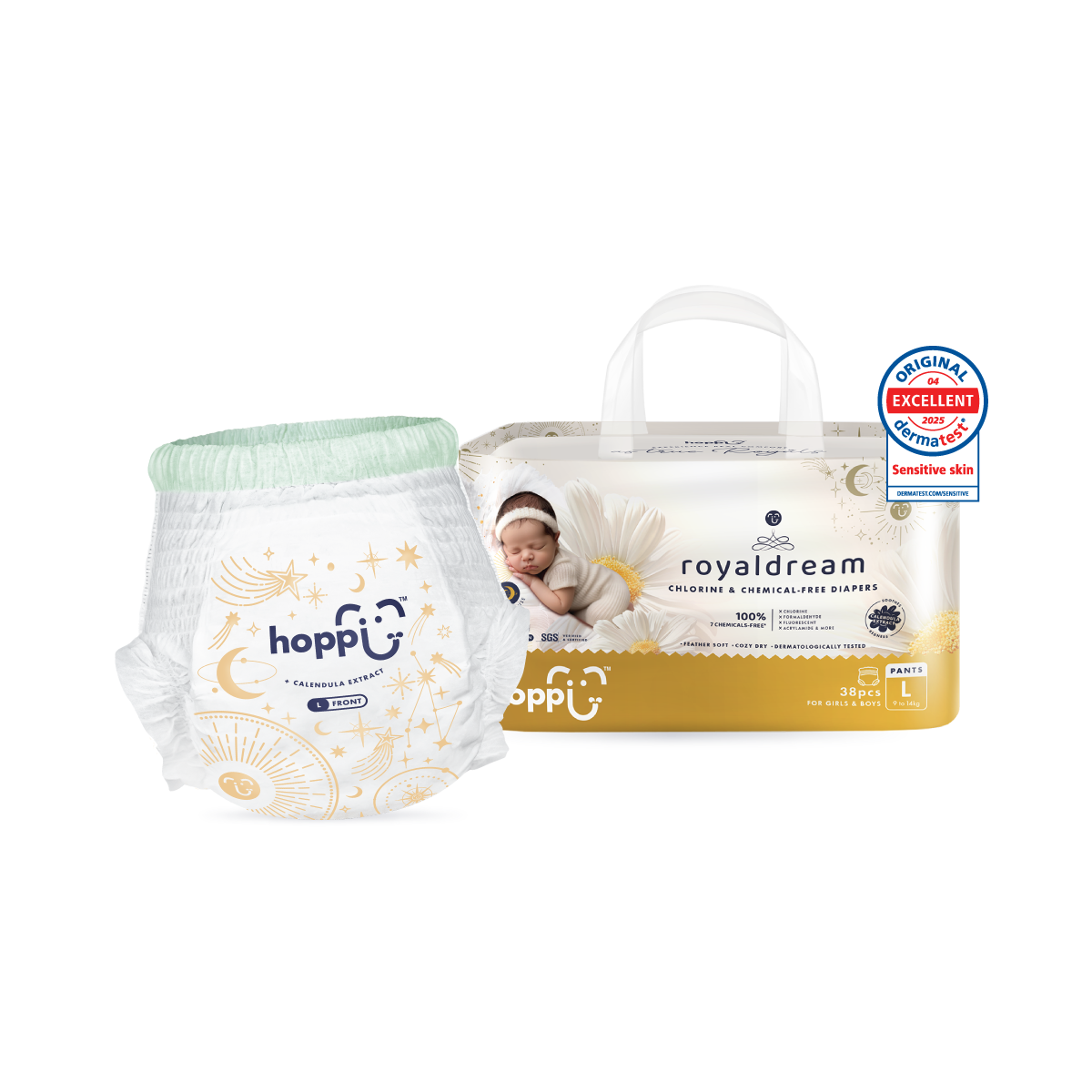 Hoppi Royal Dream Pants Diapers L with soft lining for ultimate comfort and sensitive skin protection