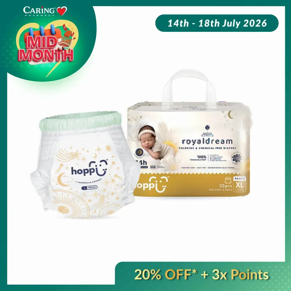 Hoppi Royal Dream Pants Diapers XL in a pack of 32 with soft materials for sensitive skin