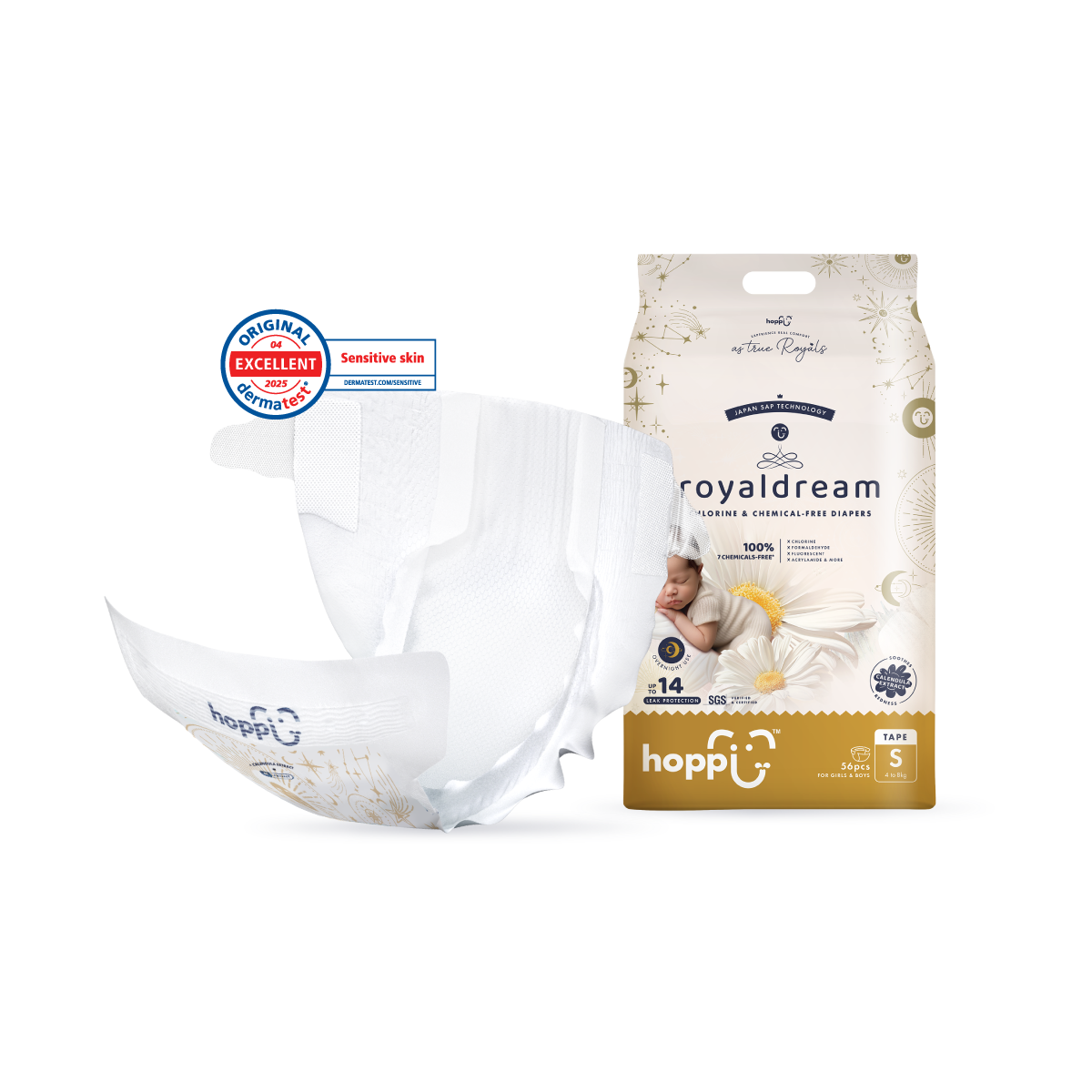 HOPPI Royal Dream baby tape diapers S with a soft, breathable design for sensitive skin