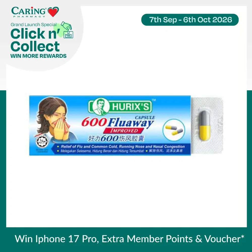 HURIXS Fluaway 600 flu relief capsules Malaysia for effective relief from flu symptoms