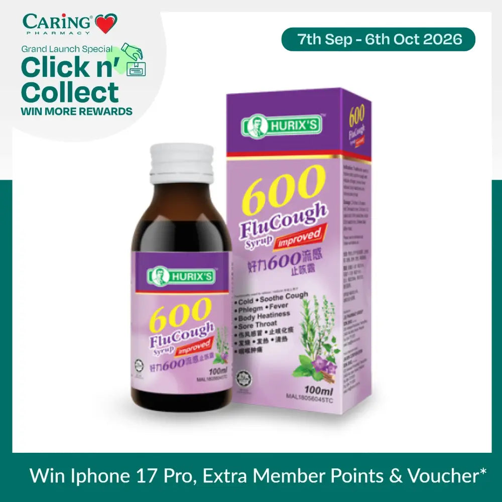 Hurixs 600 FluCough Syrup in a 100ml bottle for soothing cough and cold relief