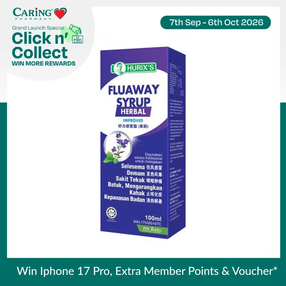 HURIXS Flaway Herbal Flu Syrup Malaysia in 100ml packaging for cold and flu relief