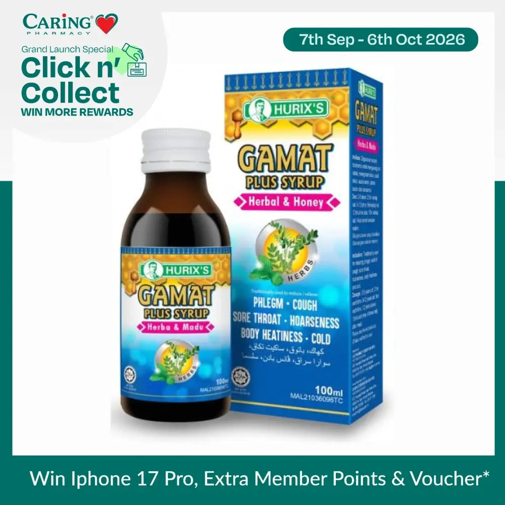 Hurixs Gamat Plus Syrup 100ml in a bottle with herbal and honey benefits for cough and cold relief