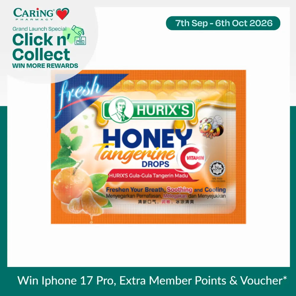 Hurixs honey tangerine drops packaged with citrus flavor and vitamin benefits for fresh breath