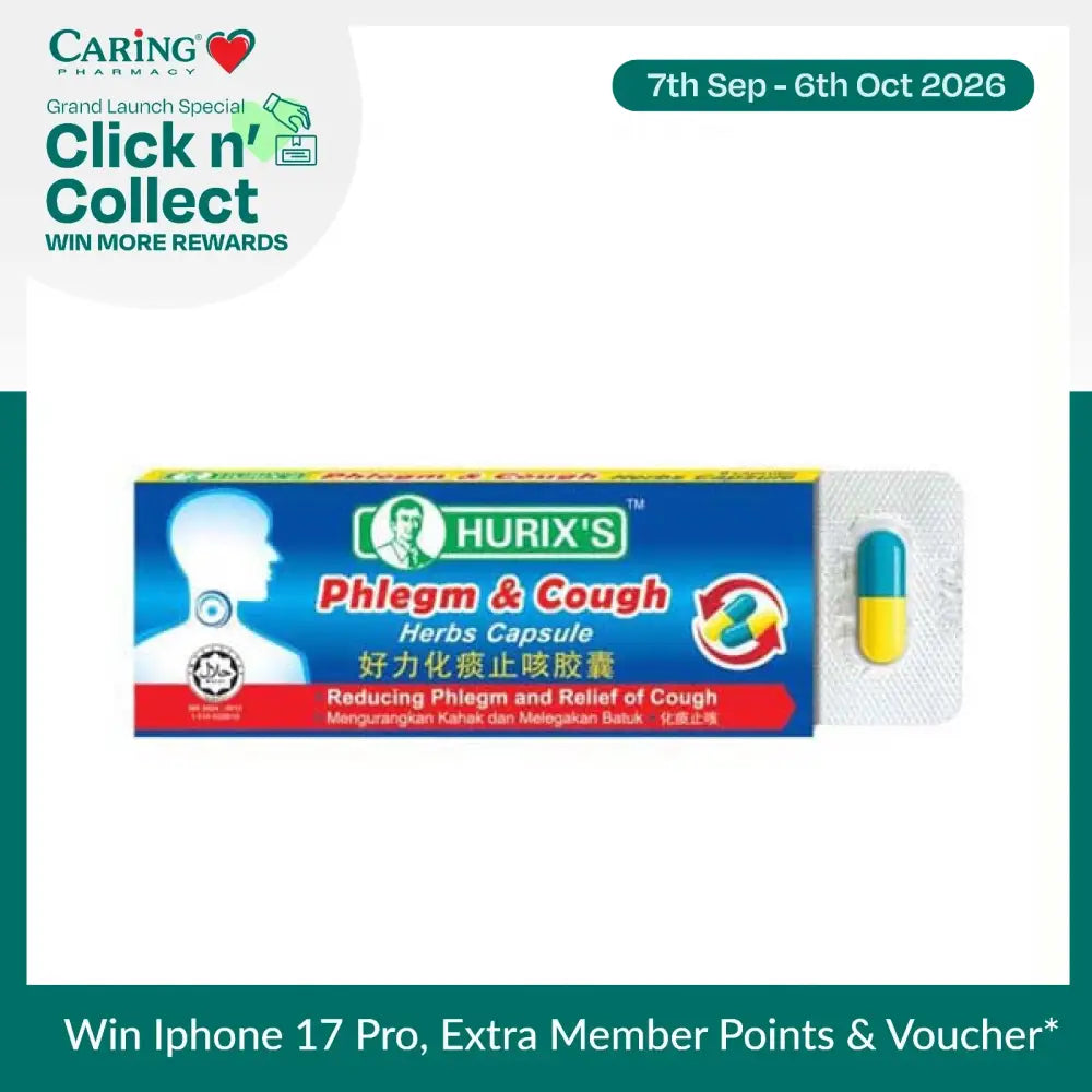 HURIXS Phlegm and Cough Relief Capsules in packaging for effective cough relief
