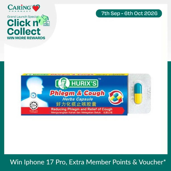 HURIXS Phlegm and Cough Relief Capsules in packaging for effective cough relief