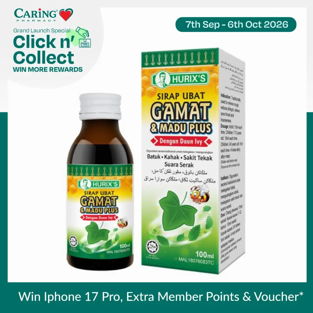 Hurix's Gamat & Madu Plus syrup 100ml for cough relief and soothing throat discomfort