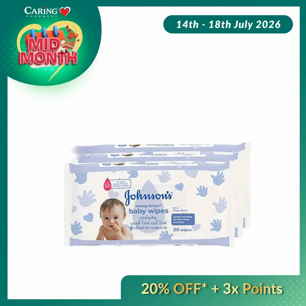 JOHNSONS BABY MESSY TIMES WIPES 20SX3