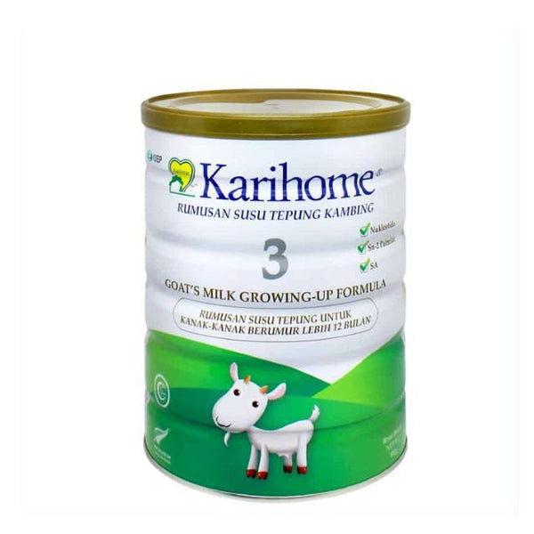 Karihome goat milk formula step 3 in a tin, suitable for children over 12 months with nutritious ingredients