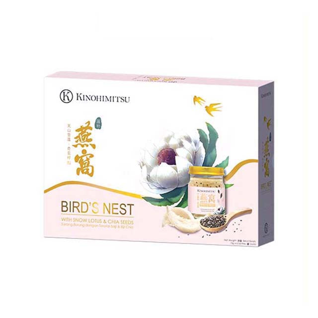 Kinohimitsu bird nest with snow lotus and chia seeds in an elegant packaging box for health benefits