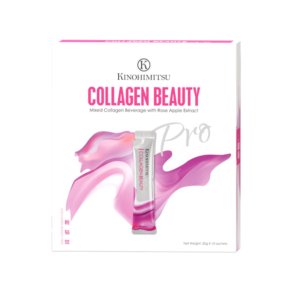 Kinohimitsu Collagen Beauty Pro mixed collagen beverage with rose apple extract in a box of 15 sachets