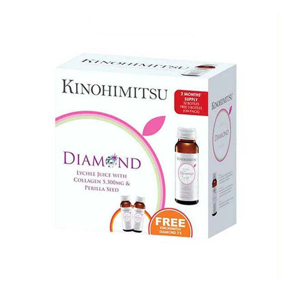 Kinohimitsu Collagen Diamond 5300mg drink box featuring lychee juice with collagen and perilla seed
