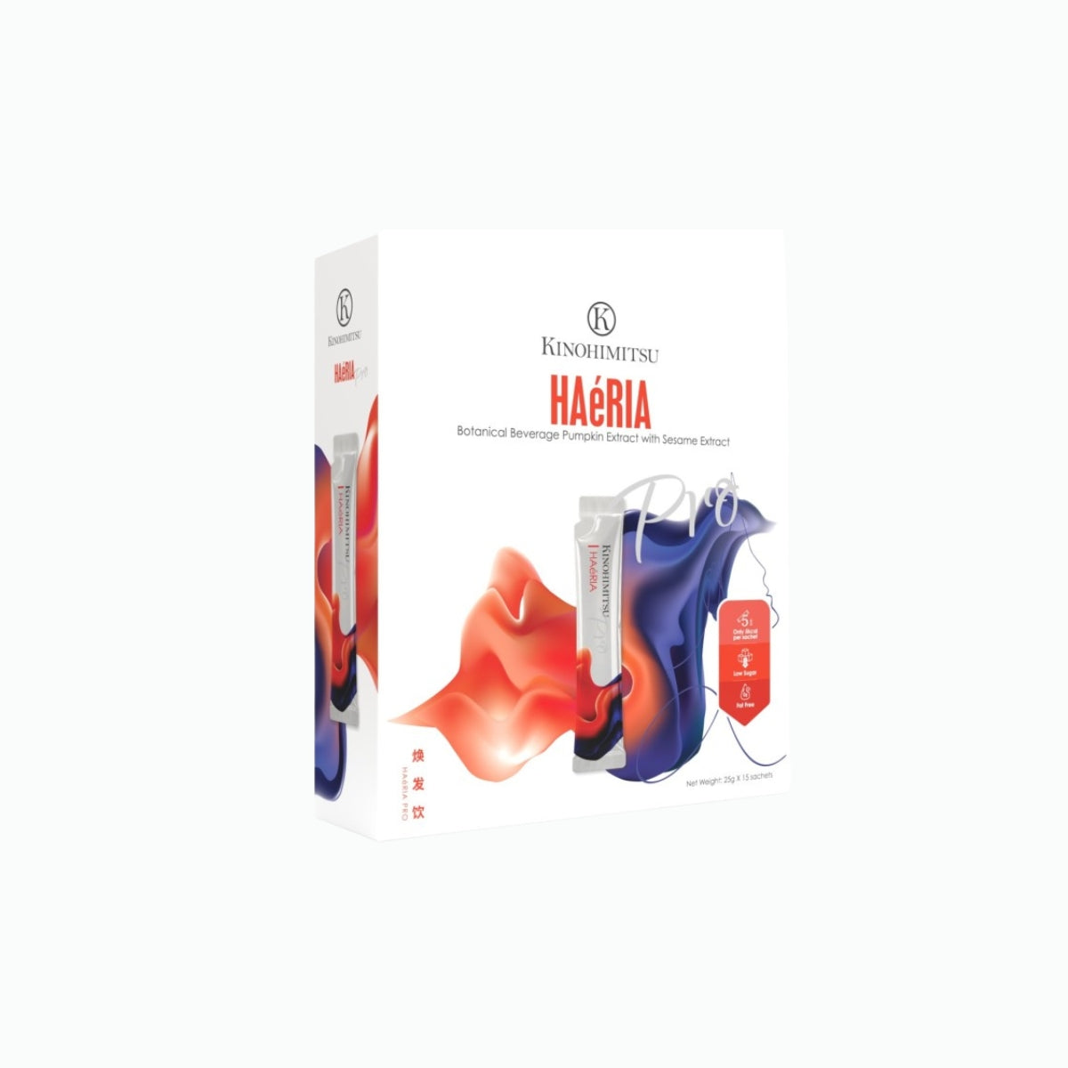 Kinohimitsu Haeria Pro supplement box featuring a botanical beverage in a vibrant design