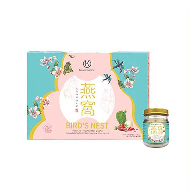 KINOHIMITSU Bird's Nest with Red Dates and Wolfberries in a decorative packaging with a glass jar