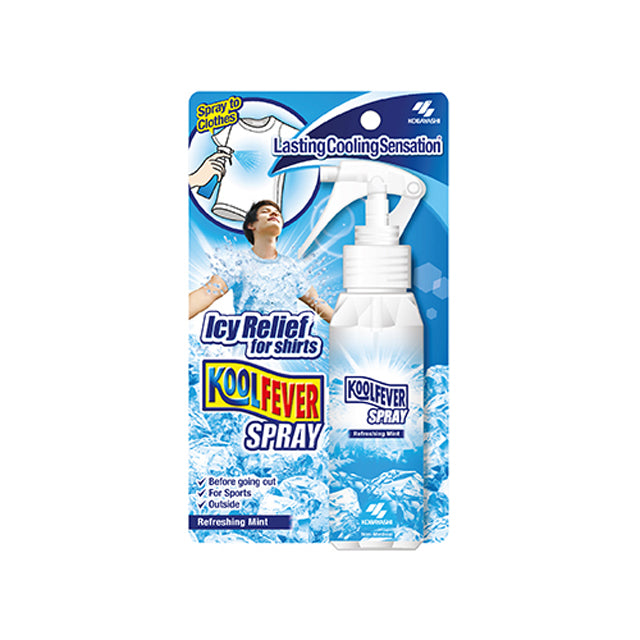 Koolfever spray 100ml for icy relief on shirts, ideal for outdoor use with a refreshing mint scent