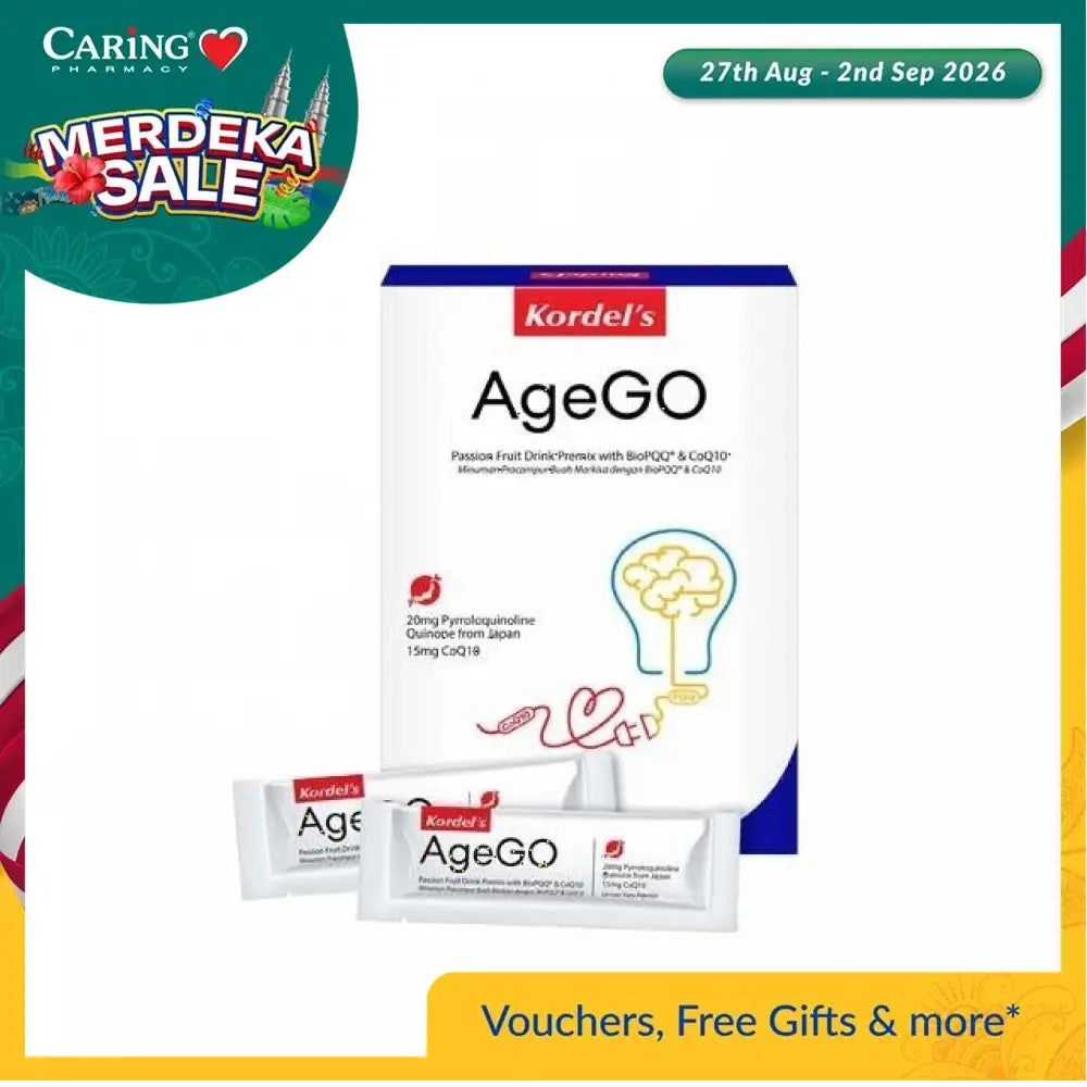 Kordel's AgeGO supplement drink pack with passion fruit flavor and CoQ10 for vitality support