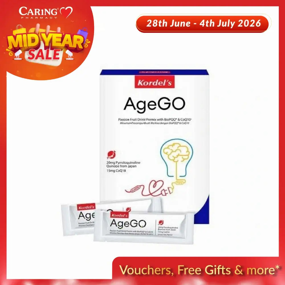 Kordel's AgeGO supplement drink pack with passion fruit flavor and CoQ10 for vitality support