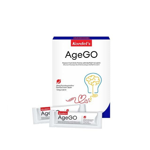 Kordel's AgeGO supplement drink pack with passion fruit flavor and CoQ10 for vitality support